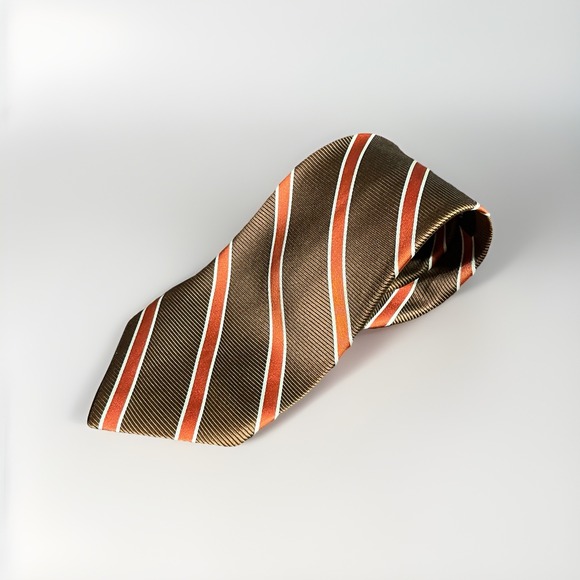 Brooks Brothers Other - Brooks Brothers Silk Tie Brown Orange White Repp Stripe Woven in England USA
